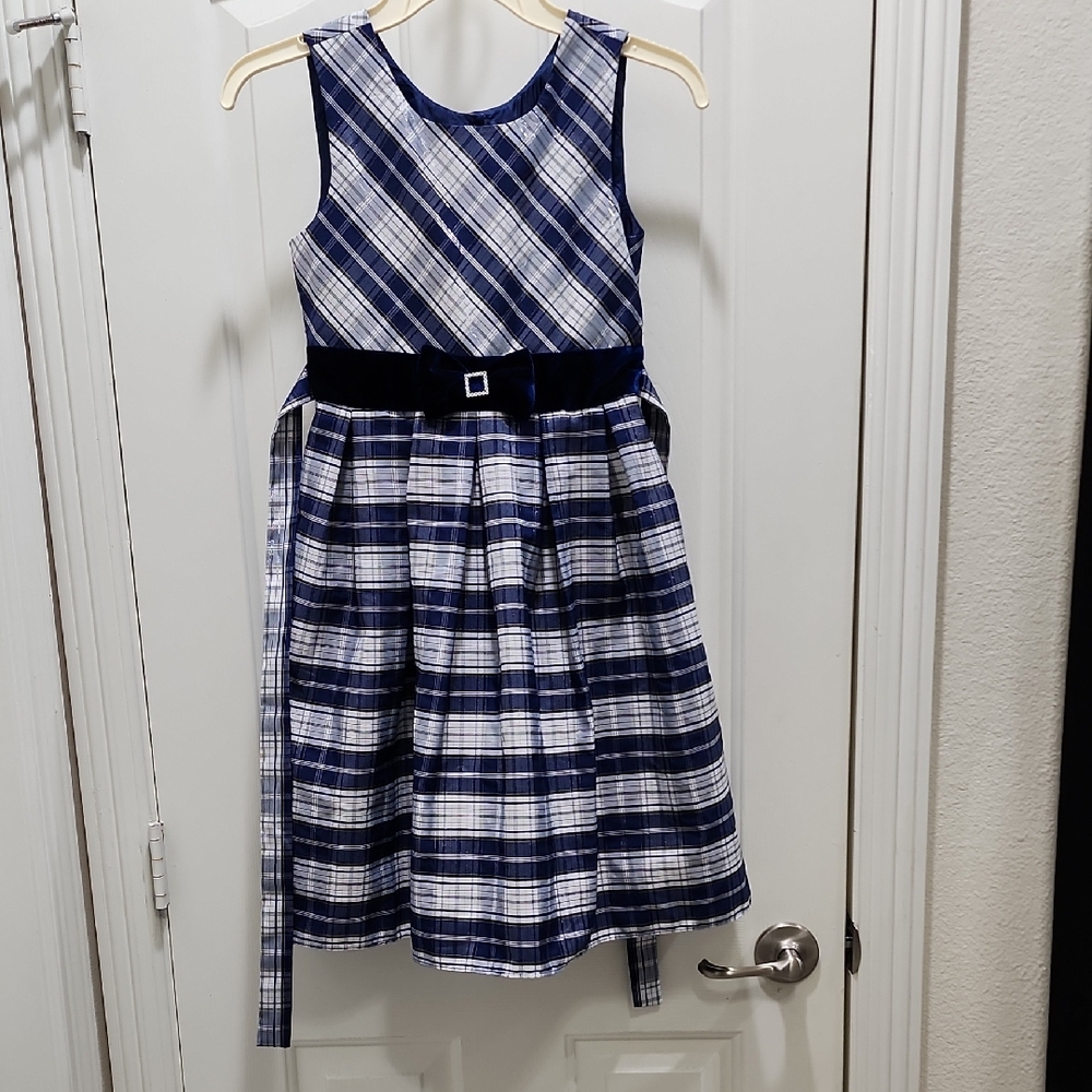 Jona Michelle Navy and White Plaid Kids Dress
